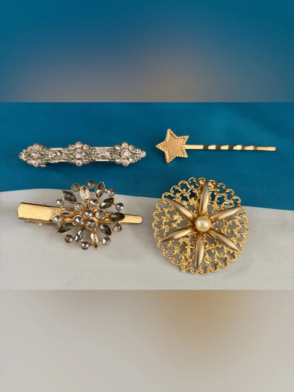 Gold & Rhinestone Decorative Hair Clips Set